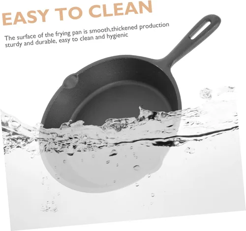 Vista 3 de Sartén antiadherente de hierro fundido grueso con mango y tabla de madera, sartén para cocinar carne y huevos para el hogar, cocina, conducción