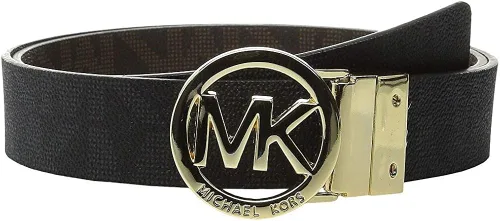 Vista 3 de Michael Kors Cinturón reversible para mujer, blancomarrón, hebilla dorada Mk, BlancoMarrón