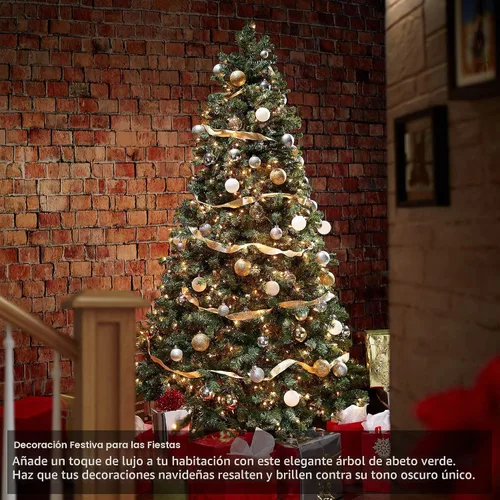 Vista 2 de Casafield - Árbol de Navidad artificial de verde pino realista, de 7.5 pies con luces y soporte de metal resistente