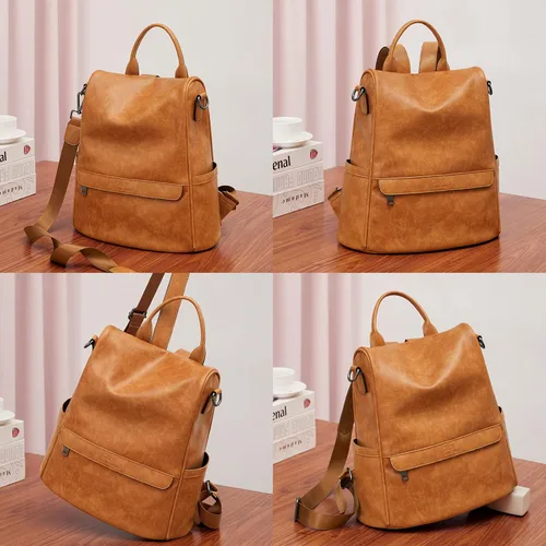 Vista 6 de Cnoles Moda mujer mochila monedero PU cuero grande diseñador casual viaje señoras universidad hombro bolsos, Marrón, Mochila de moda