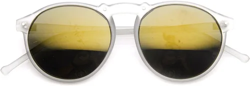 Vista 2 de Frosted Color Mirror Lens Retro P3 Frame Round Horn Rimmed Sunglasses