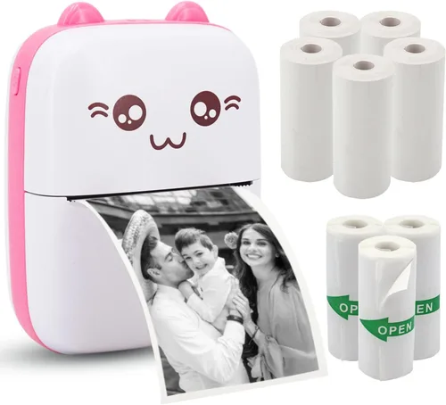 Vista 7 de Mini Impresora de Bolsillo, Impresora Térmica Portátil con 8 Rollos de Papel de Impresión, Impresora Inalámbrica Bluetooth Pequeña