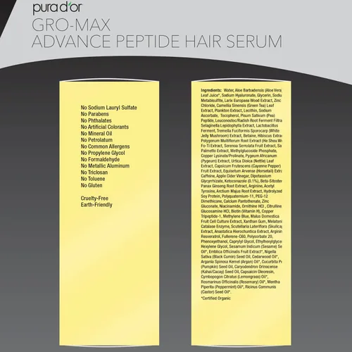 Vista 5 de PURA D'OR Suero para el cabello Gro-Max Advanced Peptide de 3.38 oz (nueva fórmula) Célula de tallo vegetal, catalasa, triple péptido de cobre, C60