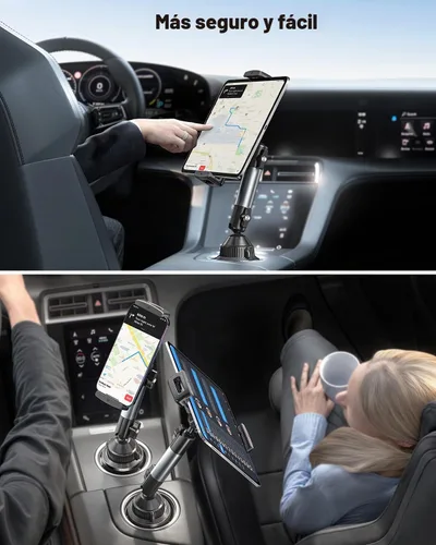 Vista 8 de A2C Soporte para iPad para portavasos de coche, brazo Tri-Pivot de aleación de aluminio de 5.5" Heavy-Duty Tablet Mount for Car Truck, Road Trip