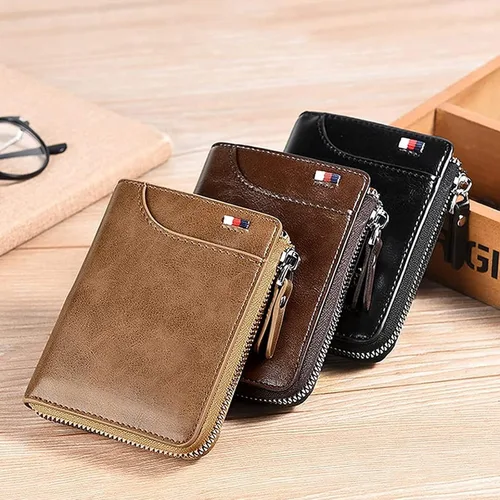 Vista 9 de Tendaisy Cartera con cierre RFID para hombre con múltiples tarjetas de crédito, Caqui, cartera Rfid