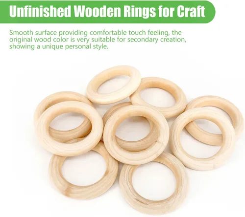 Vista 3 de 10 piezas de anillos de madera natural para manualidades, anillos de madera sin terminar para macramé, conectores de madera para colgantes