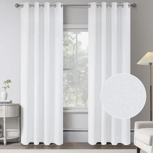 Vista 14 de KEQIAOSUOCAI Cortinas de lino 100% opacas de 100 pulgadas de largo, 2 paneles para dormitorio, estilo casa de campo moderna, completamente negro
