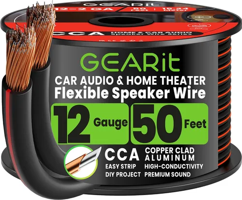 Vista 13 de GEARit Cable de altavoz de calibre 12, cable de altavoz de 20 pies para audio de automóvil, cine en casa, CCA (negro) Cable de altavoz negro