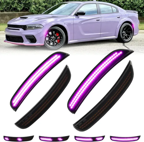 Vista 10 de Luces LED de marcador lateral rojo ámbar para Dodge Charger SRT Hellcat Scat Pack 2015 2016 2017 2018 2019 2020 2021 2022 2023 2024, kit de lente