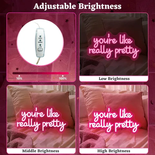 Vista 3 de Letrero de neón con texto en inglés "You're Like Really Pretty Neon", luces de neón rosas para dormitorio, regulables, para decoración de pared