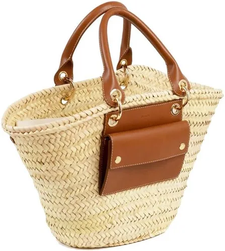 Vista 7 de Cesta francesa bolsa de paja con asas de cuero bolsa de playa, bolsa de paja, cesta de mercado