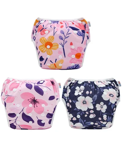 Vista 34 de Alva, Pañales de bebé para nadar, paquete de 2 unidades, talle único, reutilizable, lavable y ajustable de 0 a 36 meses. Tamaño de 10 a 40 lbs