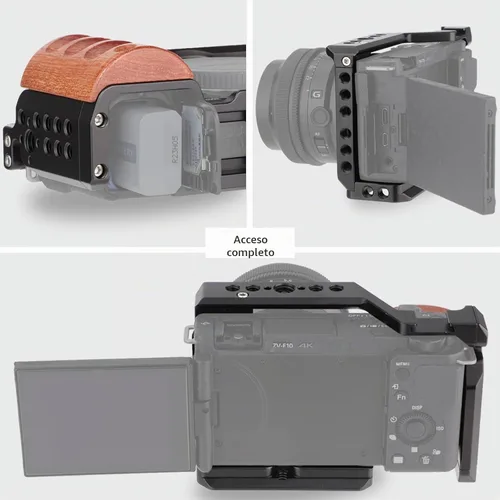 Vista 5 de Leftfoto Jaula de metal mejorada con mango de madera para Sony Alpha ZV-E10 Accesorios de grabación de video, micrófono de zapata fría/extensión