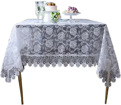Vista 15 de ARTABLE Mantel rectangular pequeño de encaje de macramé, mantel vintage bordado estilo shabby chic para mesa oblonga para banquete de boda, Dorado