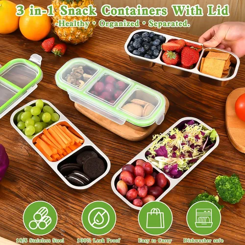 Vista 5 de UPTRUST Recipientes reutilizables de acero inoxidable con tapas, 2 compartimentos y 3 compartimentos a prueba de fugas para condimentos para llevar