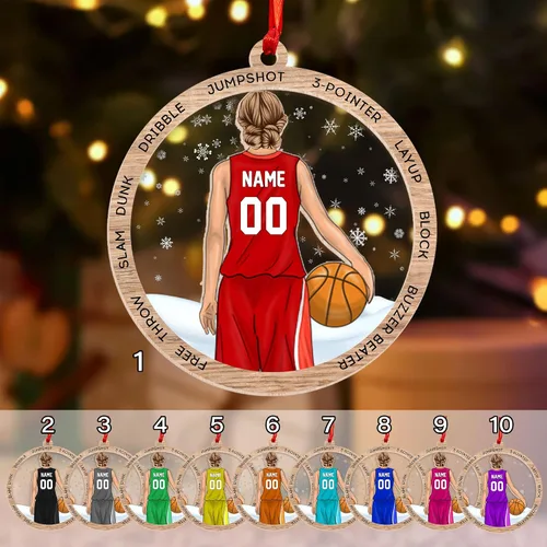 Vista 22 de Adorno Personalizado de Baloncesto 2025 - Adorno de Jugador de Baloncesto - Adornos de Árbol de Navidad de Baloncesto - Regalos de Jugador de Bkb 5