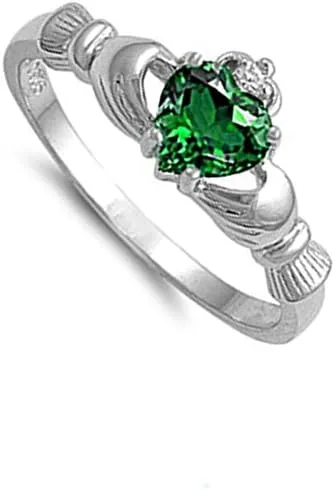 Vista 3 de Anillo de compromiso tradicional irlandés Claddagh, con diseño de corazón, de plata fina, color a elección.