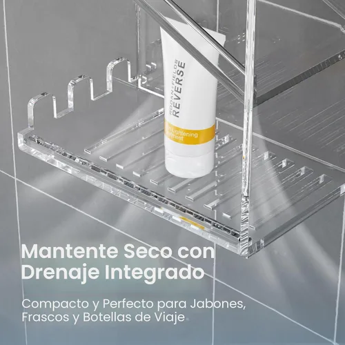 Vista 3 de AITEE Organizador de Baño Acrílico Caddy, Soporte Transparente para Champú Montado en la Pared, Organizador de Ducha con Ventosa, Sin Perforaciones
