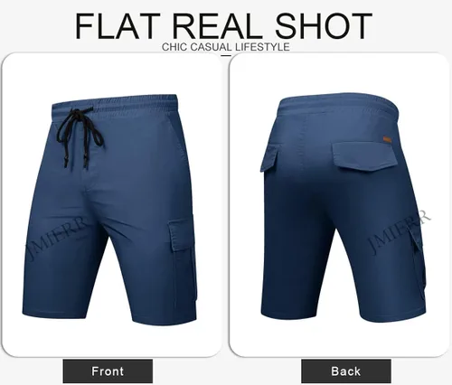 Vista 8 de JMIERR Pantalones cortos de sarga para hombre con cordón de algodón clásico elástico con 6 bolsillos