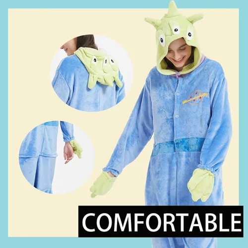 Vista 5 de Soptrise Christmas Halloween Unisex Onesie Pajamas Adults Cartoon Animal Cosplay Costume Jumpsuit Sleepwear