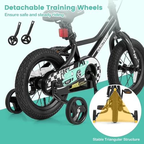 Vista 6 de COSTWAY Bicicleta para niños de 12/14/16/18 pulgadas, bicicleta de entrenamiento para niños y niñas con ruedas de entrenamiento extraíbles