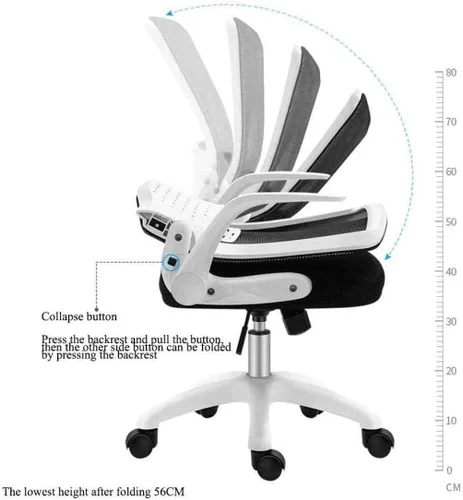 Vista 3 de Silla ergonómica de escritorio de oficina de malla giratoria para computadora, respaldo medio con brazos abatibles