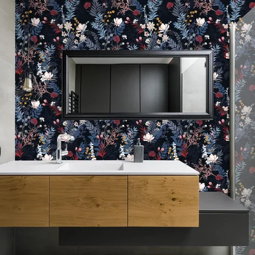 Vista 4 de VEELIKE Papel tapiz botánico oscuro para despegar y pegar, papel tapiz floral negro para dormitorio, baño, sala de estar, 17.7 x 118 pulgadas, papel