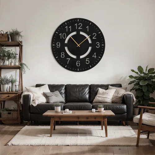 Vista 2 de Reloj de pared de metal, arte de pared silencioso, funciona con pilas, números grandes, escultura de pared, colgantes, decoración del hogar