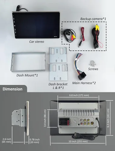 Vista 6 de COREHAN Estéreo de auto doble DIN – Estéreo de coche con pantalla táctil de 10 pulgadas con Bluetooth, cámara de respaldo, audio para automóvil