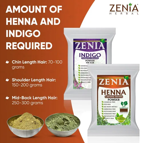Vista 3 de Zenia Indigo Powder y 3.53 oz de henna paquete combinado de tinte para el cabello