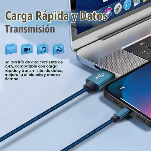 Vista 2 de Paquete de 5 cables de carga de teléfono (2/2/4/4/6 pies), cable de carga rápida trenzado de nailon compatible con Phone14/13/12/11Pro Max/XS