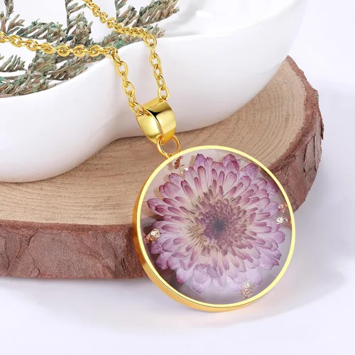 Vista 36 de Forget-Me-Not and Queen Anne's Lace Pressed Wildflower Necklace Birth Month Real Flower Necklace Gold/Silver Pressed Flower Jewelry