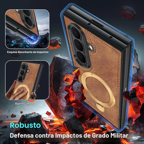Vista 2 de Fingic - Funda para Samsung Galaxy Z Fold 7 compatible con Magsafe Kickstand A-Marrón