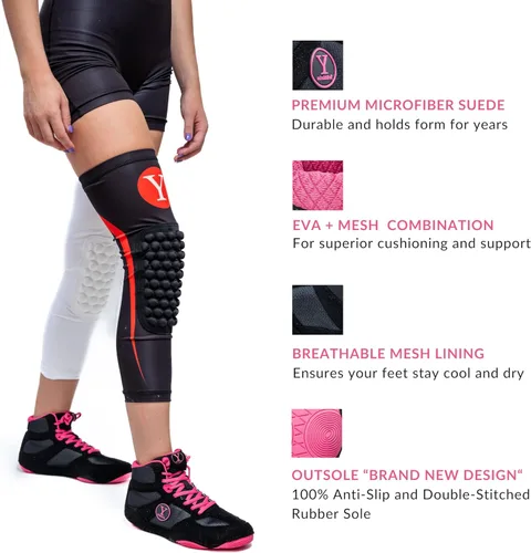 Vista 3 de Yes! Athletics Defiant2 - Zapatos de lucha libre para mujer, suela de goma 100% antideslizante, zapatos de boxeo ligeros para mujer, MMA duraderos