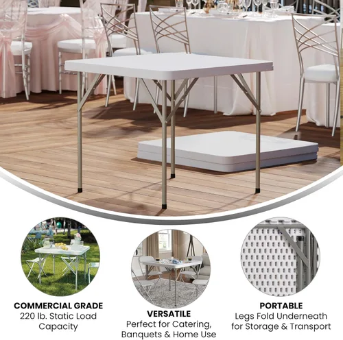 Vista 17 de Flash Furniture Mesas cuadradas de plástico plegables para eventos, juego de 12, color blanco granito