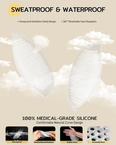 Vista 3 de Niidor Almohadillas de silicona de malla transpirable, levantador de copa de pecho invisible de gel transparente, acolchado impermeable, adecuado