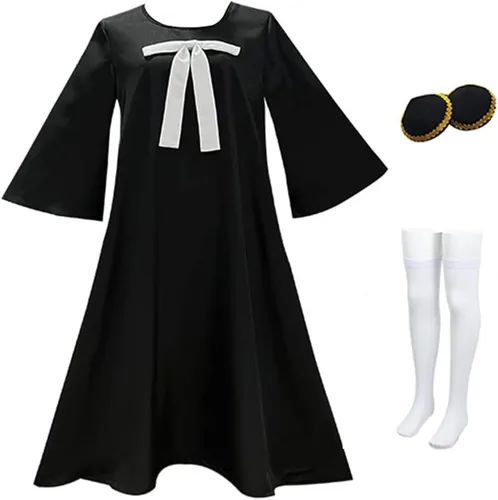 Vista 6 de Lmetsky Disfraz de anime para cosplay, vestido de anime, traje de anime Unifrom con peluca para fiesta de Halloween Negro