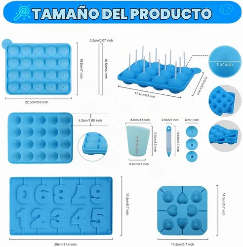 Vista 2 de Kit de 554 piezas para hacer pasteles – Moldes de silicona para piruletas con soporte de exhibición de 3 niveles Olla para fundir dulces