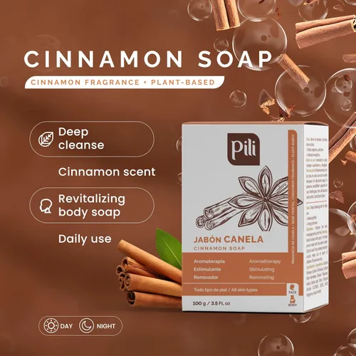 Vista 3 de Pili Natural Barras de jabón de canela (paquete de 3) para rostro y cuerpo, limpiador hidratante para mujeres, hombres, adolescentes y todo