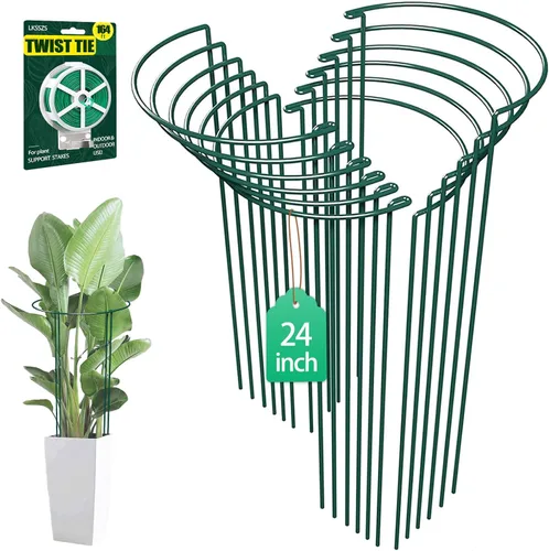 Vista 9 de Paquete de 12 estacas de soporte para plantas de jardín, jaulas y soportes de peonía semicirculares, anillo de soporte de metal para jardín, soporte