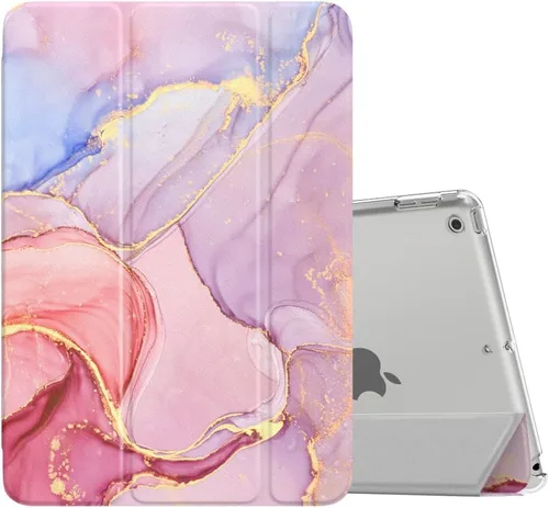 Vista 14 de MoKo - Funda compatible con iPad 2019, fina, ligera, inteligente, carcasa, cubierta de soporte con protector trasero traslúcido esmerilado 1-Oro Rosa