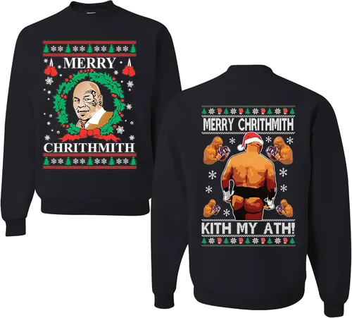 Vista 38 de wild custom apparel Merry Chrithmith Kith My Ath suéter feo de Navidad divertido con cuello redondo sudadera Negro