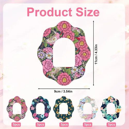 Vista 2 de 25 parches adhesivos compatibles con Omnipod 5, parches florales CGM Overlay impermeables y a prueba de sudor, cubiertas de sensor para Pod Pals