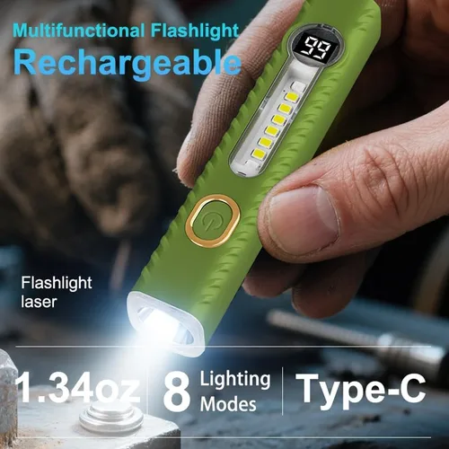 Vista 5 de Linternas recargables con 8 modos, linterna pequeña con pantalla digital LCD, luz de flash EDC de alto lúmenes, linternas LED de mano