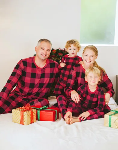 Vista 2 de VAENAIT BABY Infant Toddler Kids Adult Couple Family Matching Women Men Christmas Pjs Xmas Holiday Buffalo Plaid Pajama Set