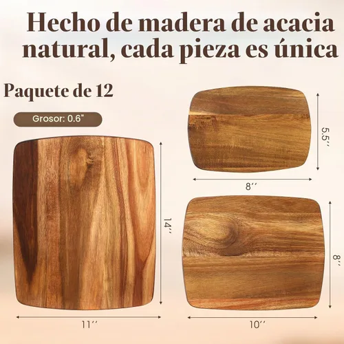 Vista 2 de GlikCeil - 12 tablas de cortar de madera de acacia, 3 tamaños, simple