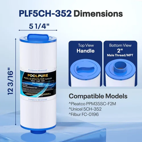 Vista 3 de POOLPURE Filtro de spa 5CH-352 que reemplaza a PPM35SC-F2M, Marquis Spa 20042, 20092, 70-0240, 370-0242, 370-0243, Filbur FC-0196, filtro macho de 2