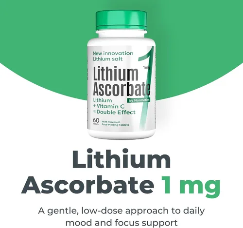 Vista 5 de Suplemento de litio de baja dosis de 1 mg - Calma y enfoque sin somnolencia - Tabletas de ascorbato de litio de disolución rápida con vitamina C