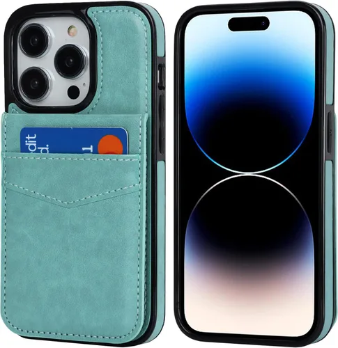 Vista 3 de KIHUWEY Compatible con iPhone 14 Pro Funda Cartera con Tapa con Soporte para Tarjetas de Crédito, Cuero Premium con Cierre Magnético, Función Atril