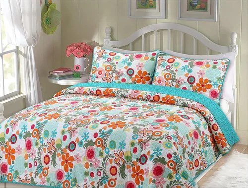 Vista 10 de Cozy Line Home Fashions Juego de ropa de cama reversible de 100 % algodón con volantes, color rosa y verde (flamenco, individual, 2 piezas)